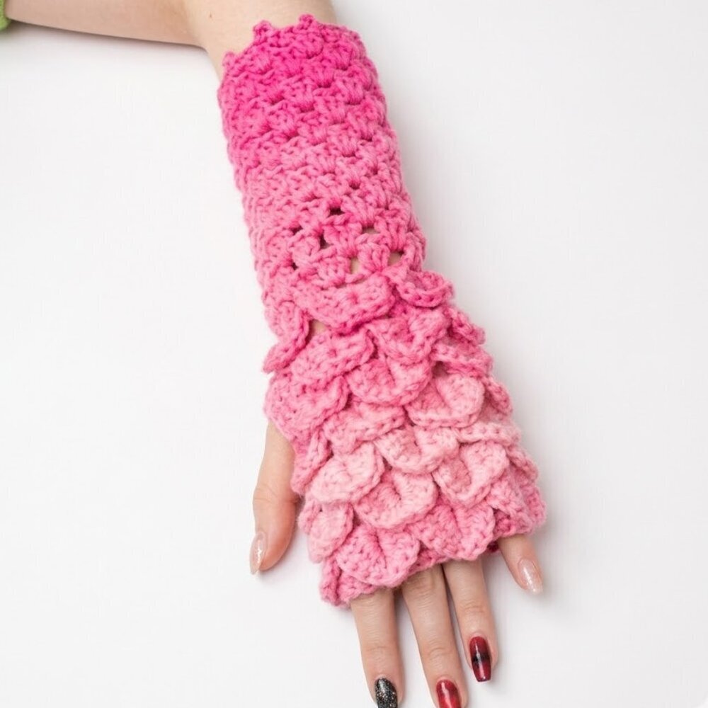 Crochet Fingerless Dragonscale Handmade Gloves